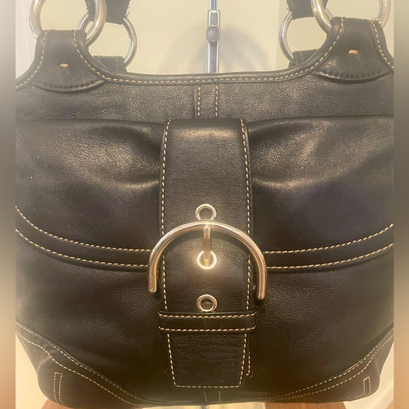 Coach Soho XL Double Handle Black Full Leather Contrast Stitch Tote - EUC - Picture 2 of 15